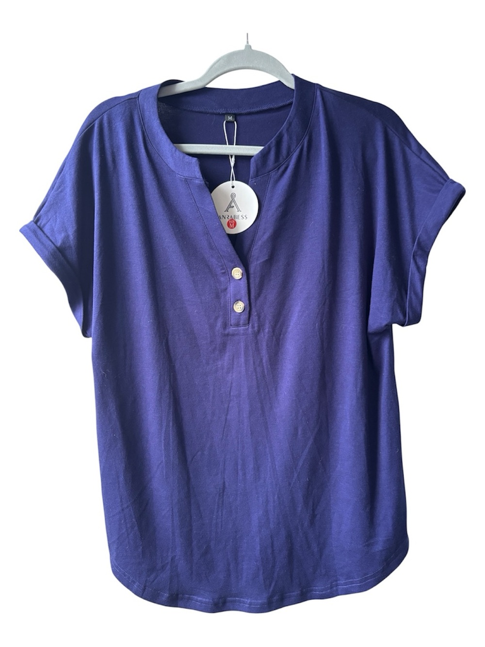 NWT Medium Purple Short Sleeve Henley Top V neck cuffed sleeve